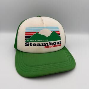 Steamboat Springs Colorado Trucker Hat Green Mountains Hiking Outdoors Retro